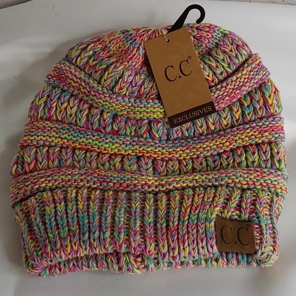 C.C BEANIE HAT VARIEGATED STRIPE MULTI ADULT - Picture 6 of 13